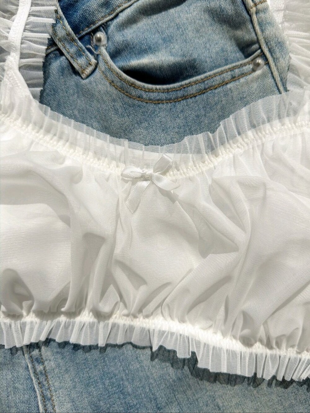 Shein Frill Trim Ruched Bust Bralette Lingerie - Picture 3 of 5